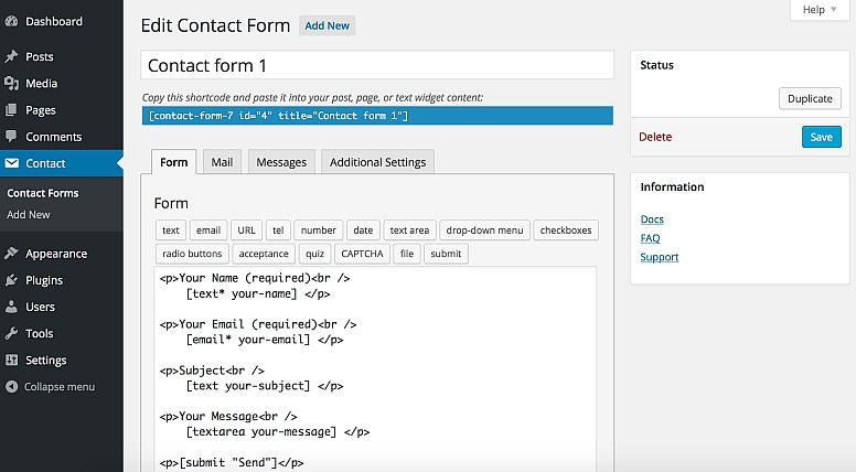 contact form 7 word press plugin