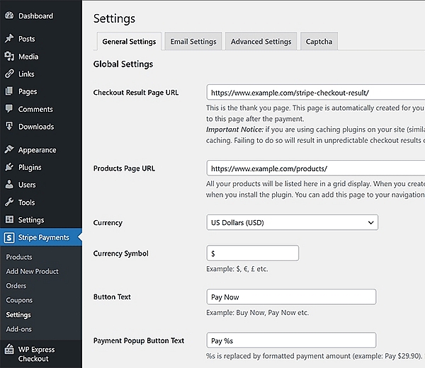 stripe payments word press plugin